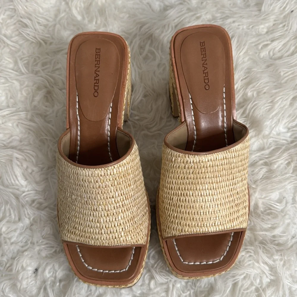 BERNARDO KENNY RAFFIA PLATFORM HEEL SANDALS